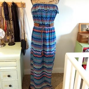 Allison Brittney Medium Blue Chevron Maxi Dress